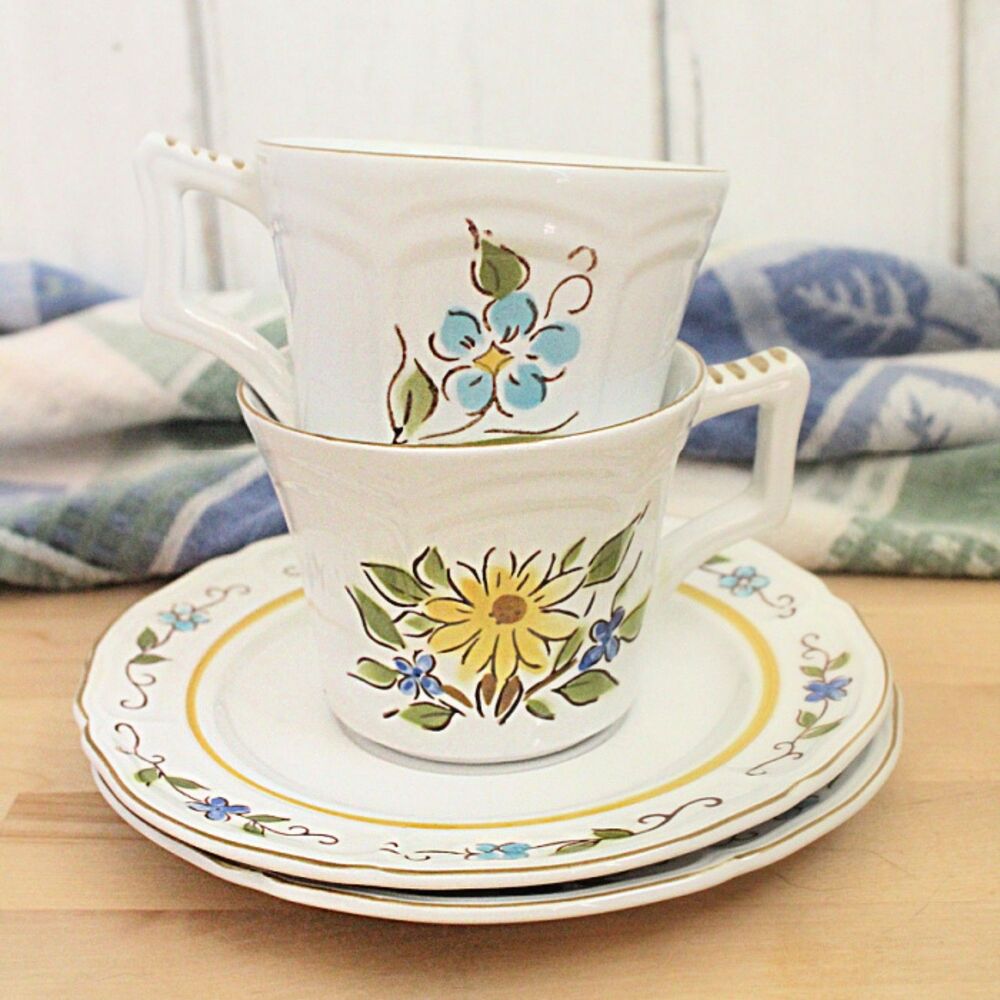 Set of 2/ Mikasa Majolica/Siena Tea Cup and Saucer Sets